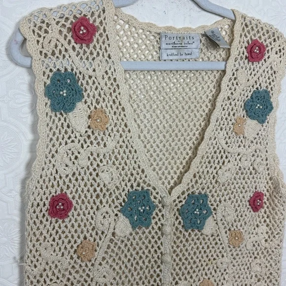 Vintage Crochet Vest Sleeveless Top Blouse Shirt Handmade Patchwork Whimsical - Picture 2 of 6